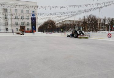 ​Участники «санитарной пятницы» очищают хоккейные корты от снега